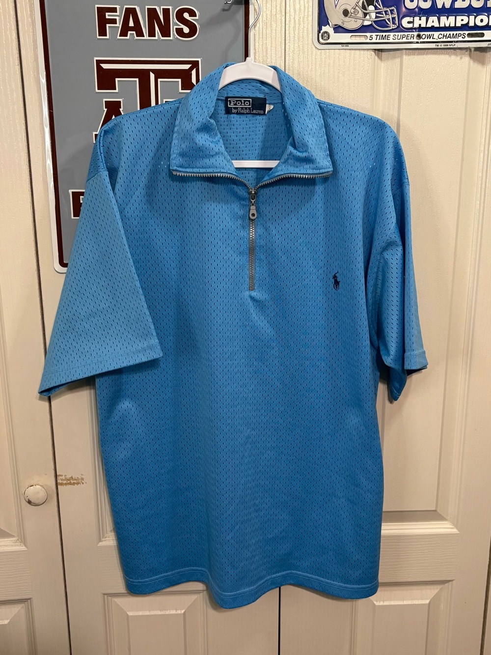 Polo by Ralph Lauren Light Blue Short Sleeve Quarter-Zip Mesh Polo